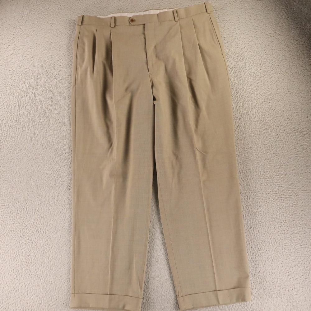 VTG Corbin Pants Mens 42x29 Beige Nailshead Check 100% Wool Corbin Made in USA